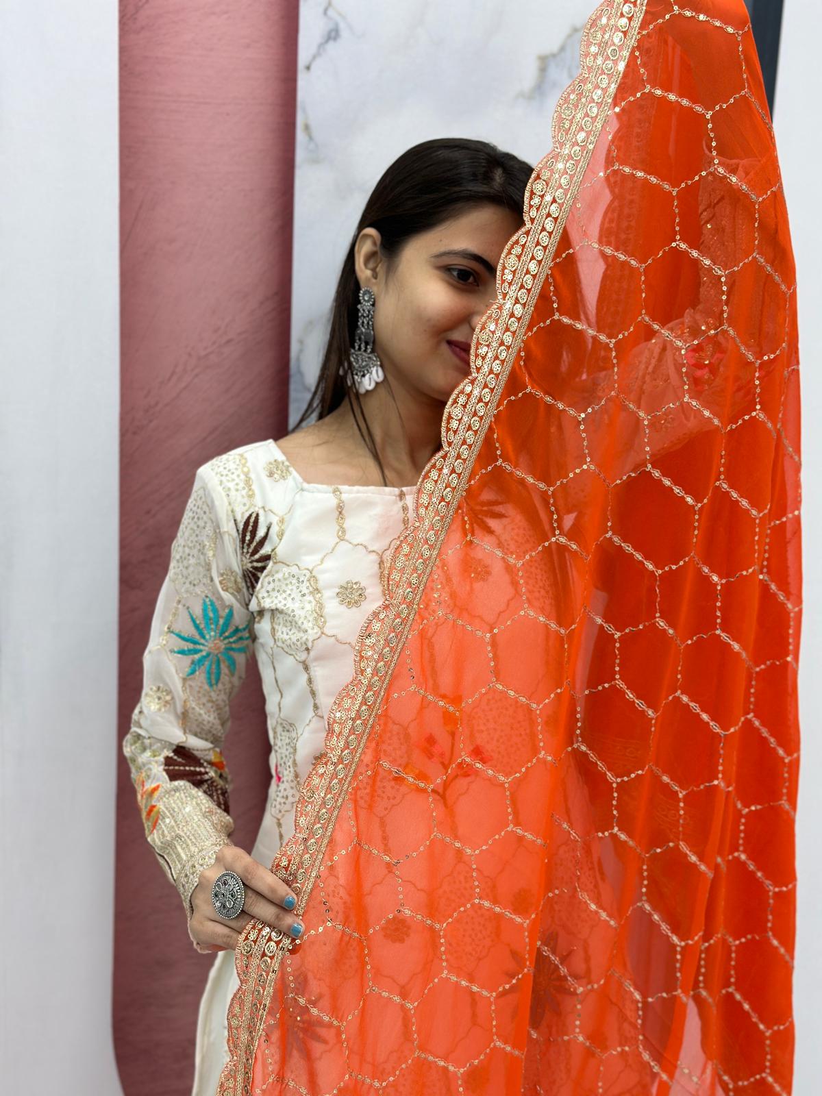Ravishing White Color Heavy Faux Georgette With Thread And Sequence Work Designer Sharara Suit