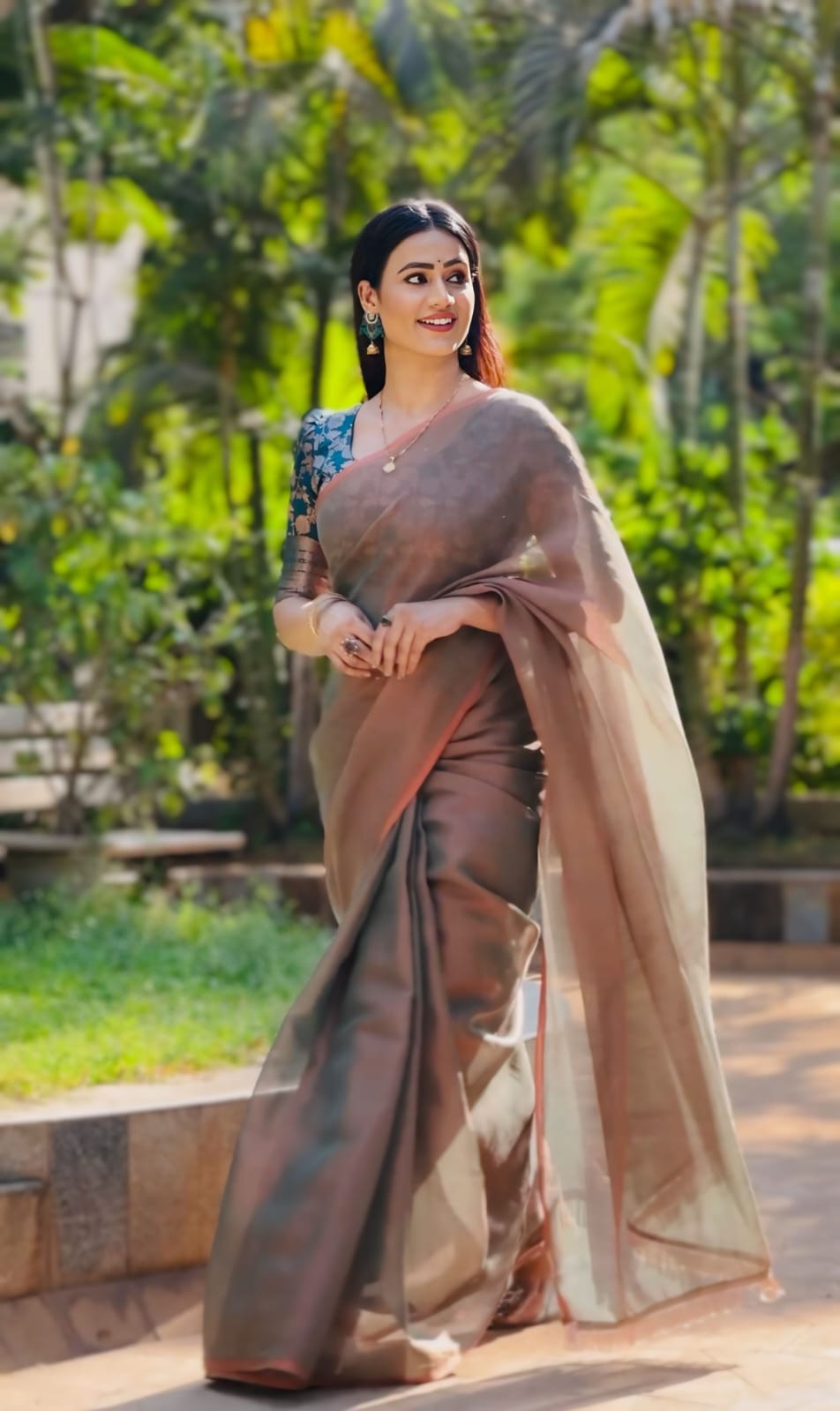 Wedding Wear Beige Color Zari Tissue Saree With Banarasi Silk Blouse