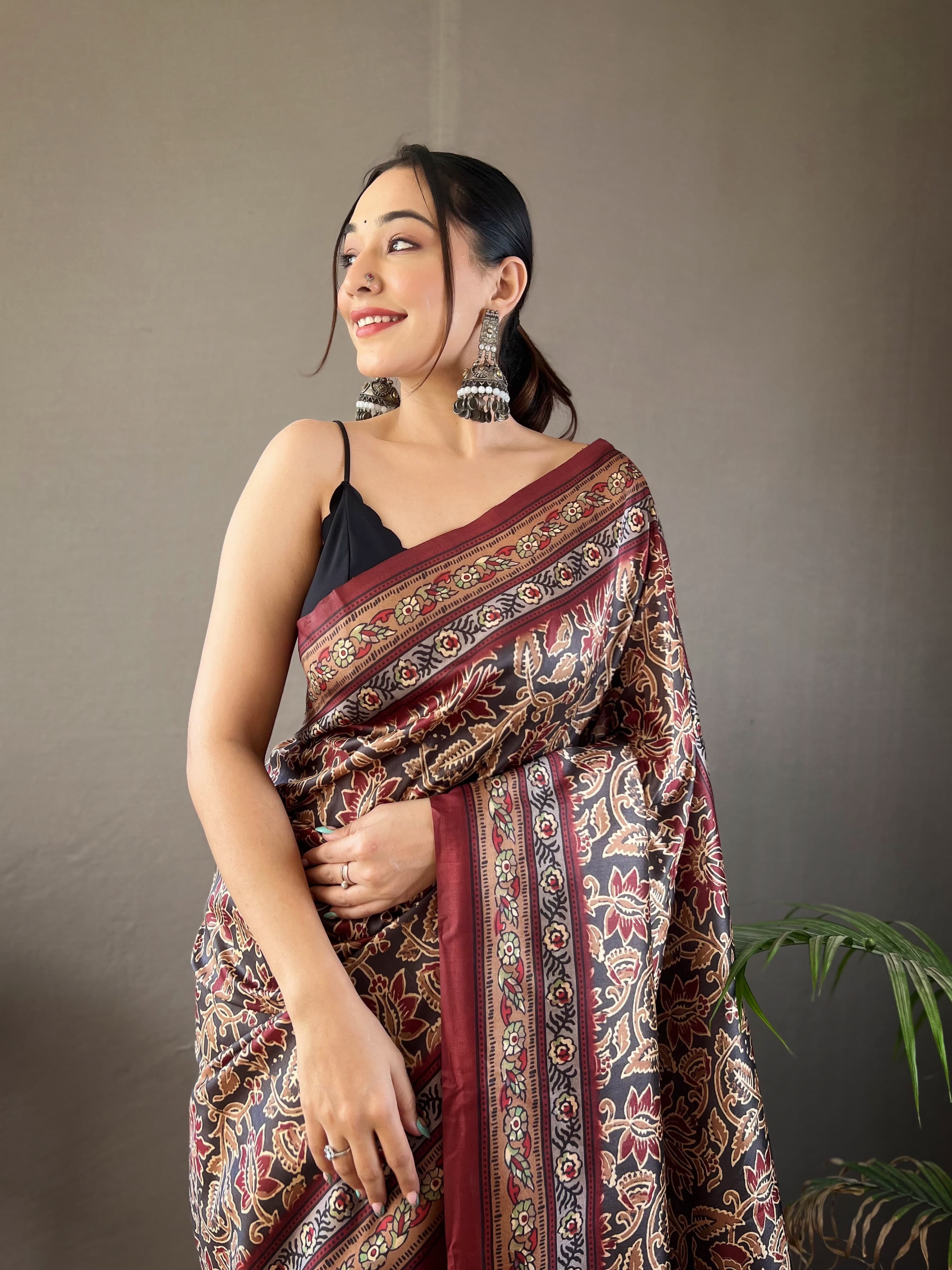 Formal Wear Maroon Color Digital Printed Semi Silk Weaves Designer Saree