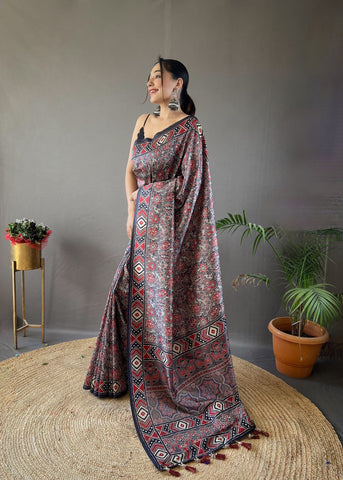 Formal Wear Black Color Digital Printed Semi Silk Weaves Designer Saree