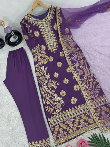 Purple Color Heavy Faux Georgette And Chain Sequence Work Designer Pakistani Salwar Suit