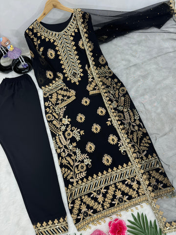 Black Color Heavy Faux Georgette And Chain Sequence Work Designer Pakistani Salwar Suit