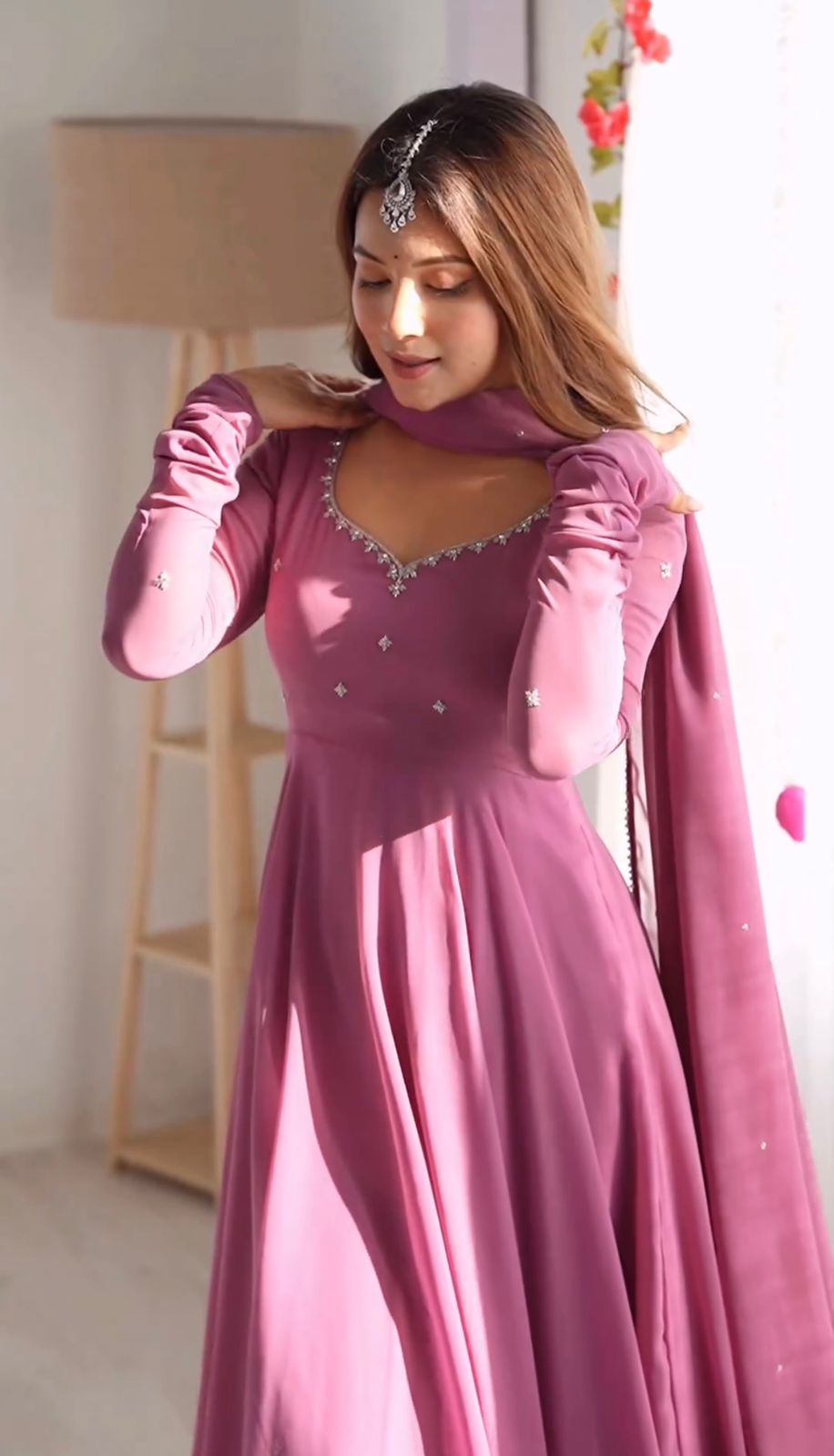 Eyes Catching Baby Pink Heavy Faux Georgette With Embroidery Work Designer Anarkali Suit