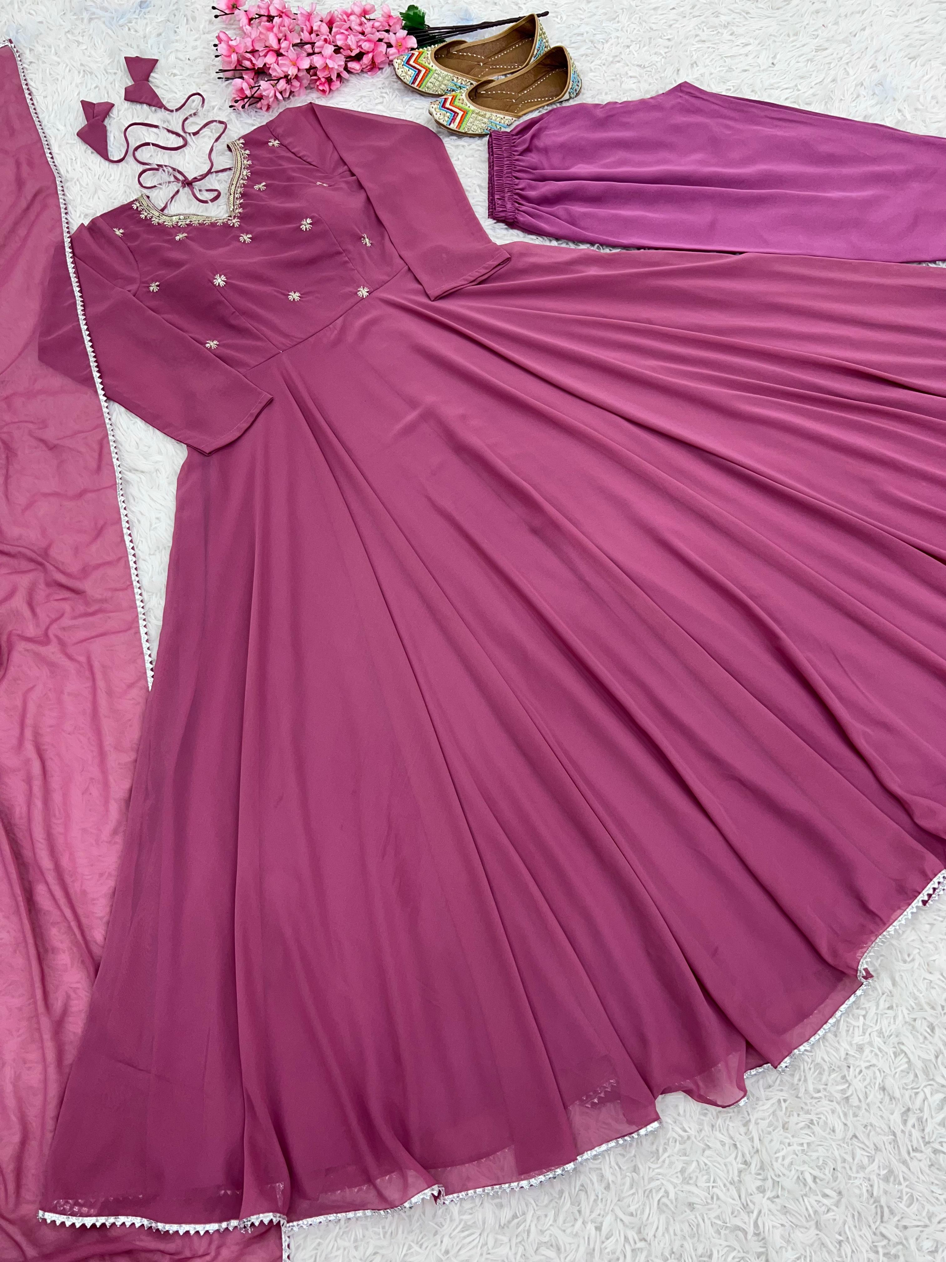 Eyes Catching Baby Pink Heavy Faux Georgette With Embroidery Work Designer Anarkali Suit