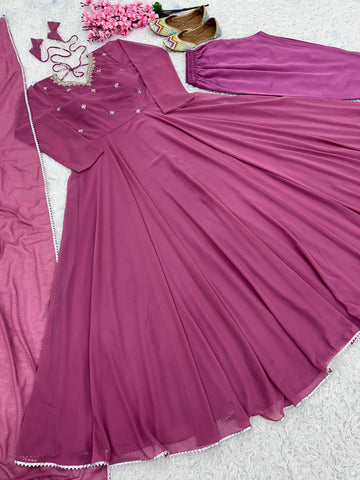 Eyes Catching Baby Pink Heavy Faux Georgette With Embroidery Work Designer Anarkali Suit