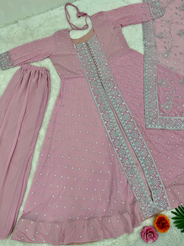 Wedding Wear Lavender Color Heavy Faux Georgette With Embroidery Sequence Work Designer Sharara Suit