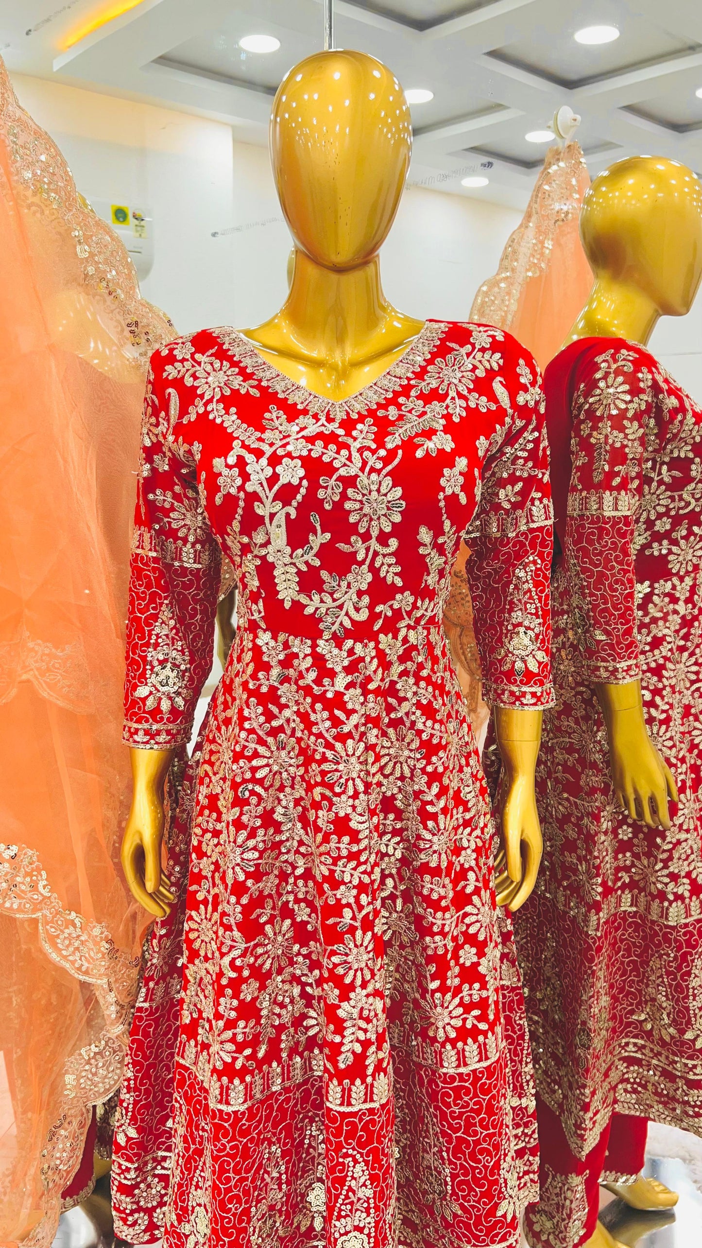 Daisy Red Color Pure Heavy Faux Georgette With Full Heavy Embroidery Sequence Work Anarkali Suit