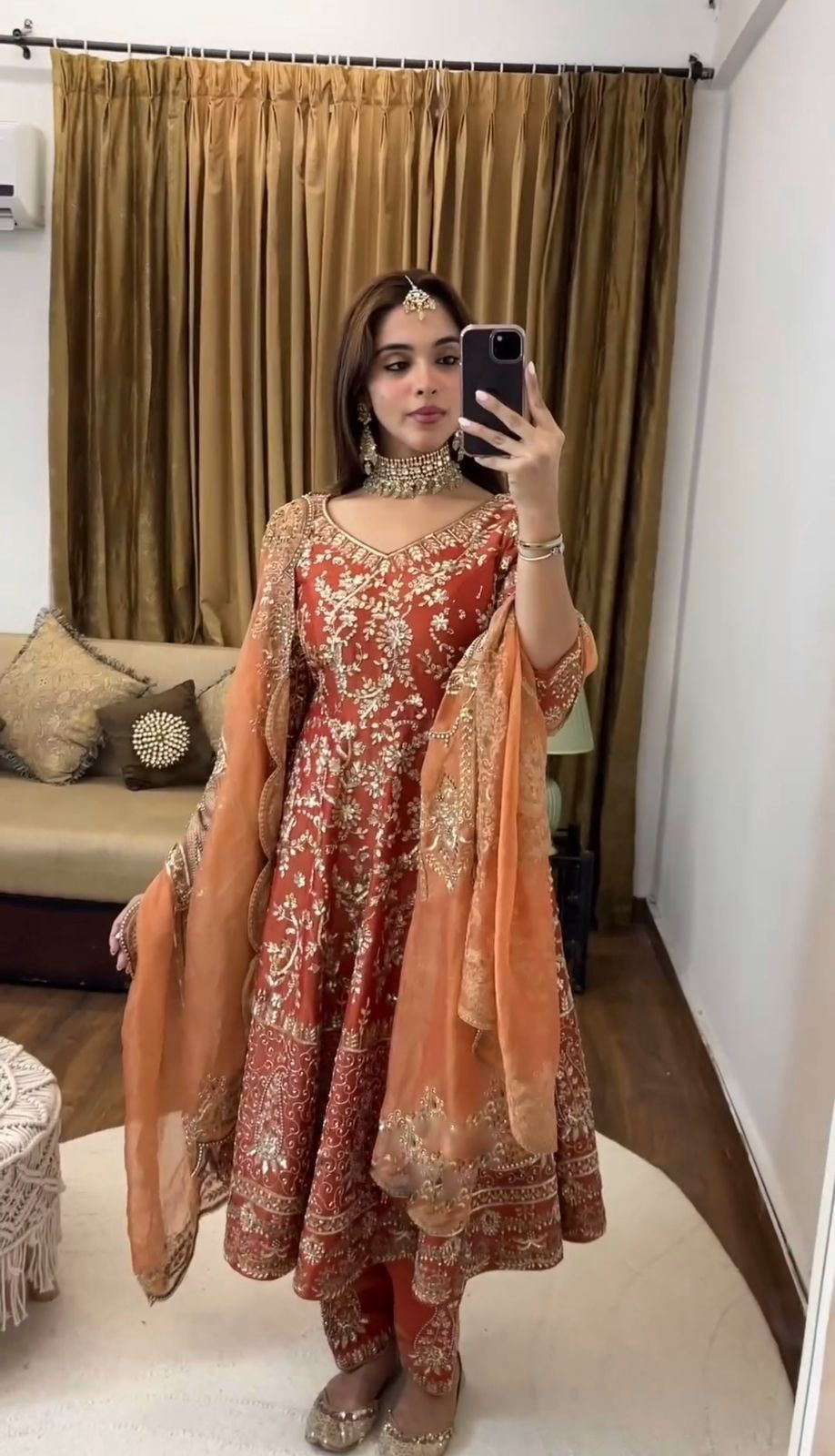 Trendy Orange Color Pure Heavy Faux Georgette With Full Heavy Embroidery Sequence Work Anarkali Suit