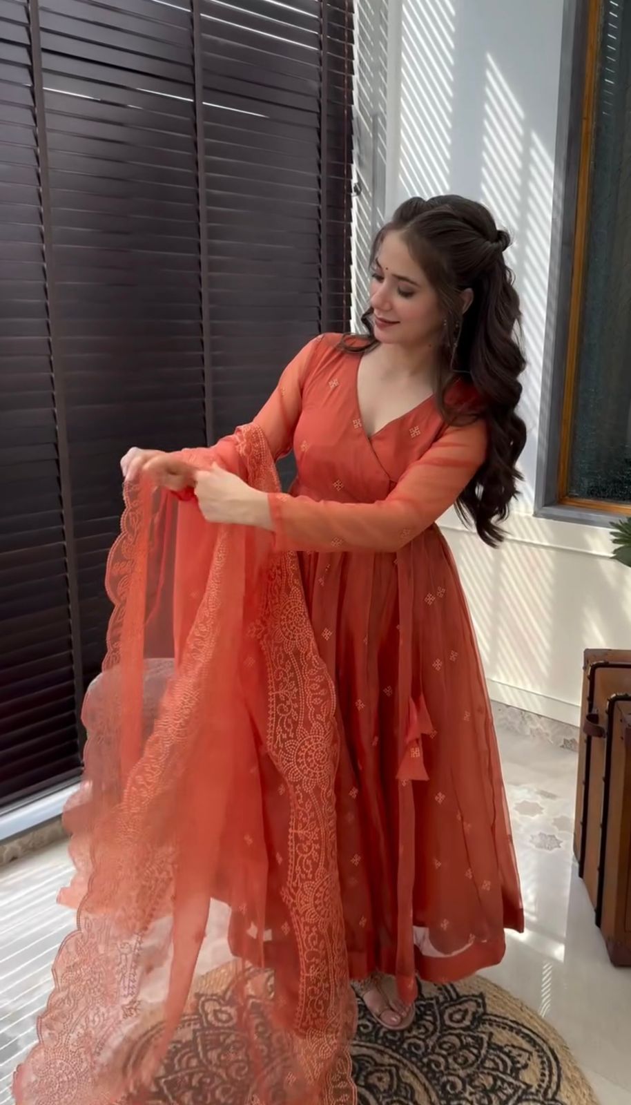 Party Wear Orange Color Heavy Faux Georgette With Embroidery Work Designer Gown With Pent