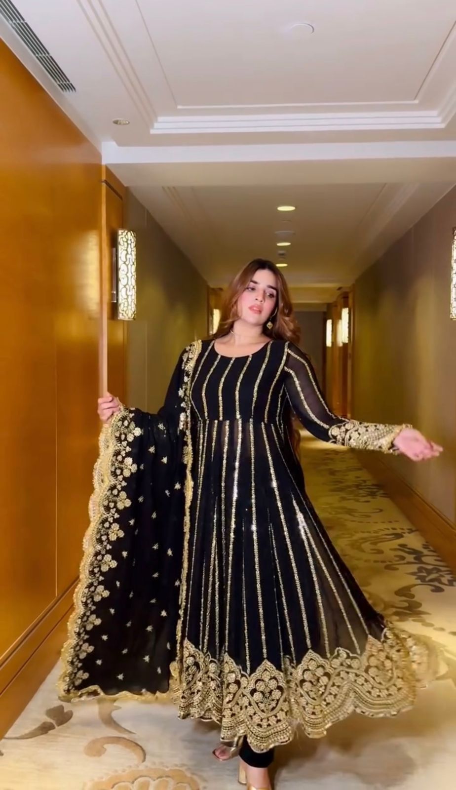 Wedding Wear Black Color Heavy Faux Georgette With Full Heavy Embroidery Sequence Work Anarkali Gown
