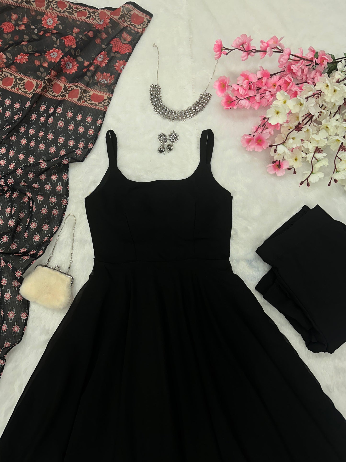 Festive Wear Black Color Georgette With Huge Flair Anarkali Suit