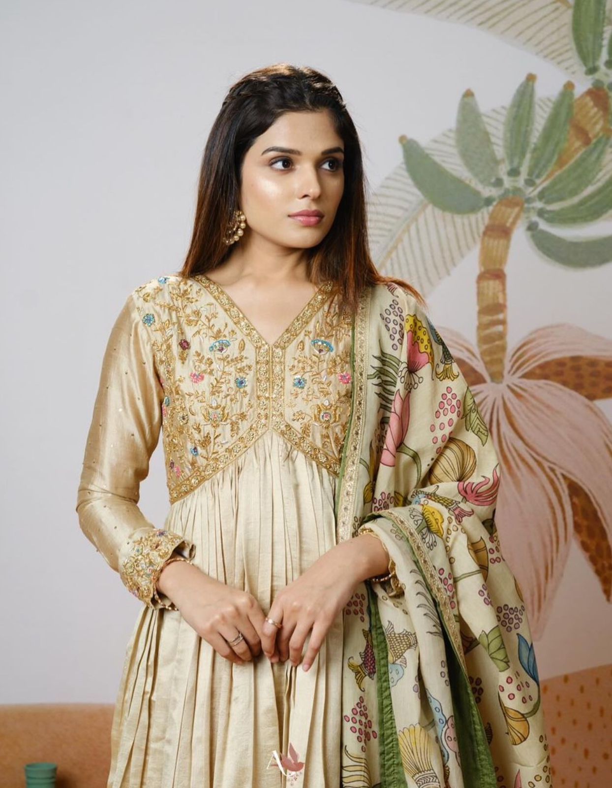 Gorgeous Beige Color Chinon Embroidery Work Anarkali Suit