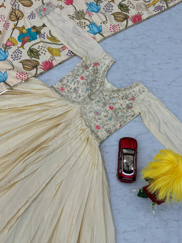 Gorgeous Beige Color Chinon Embroidery Work Anarkali Suit