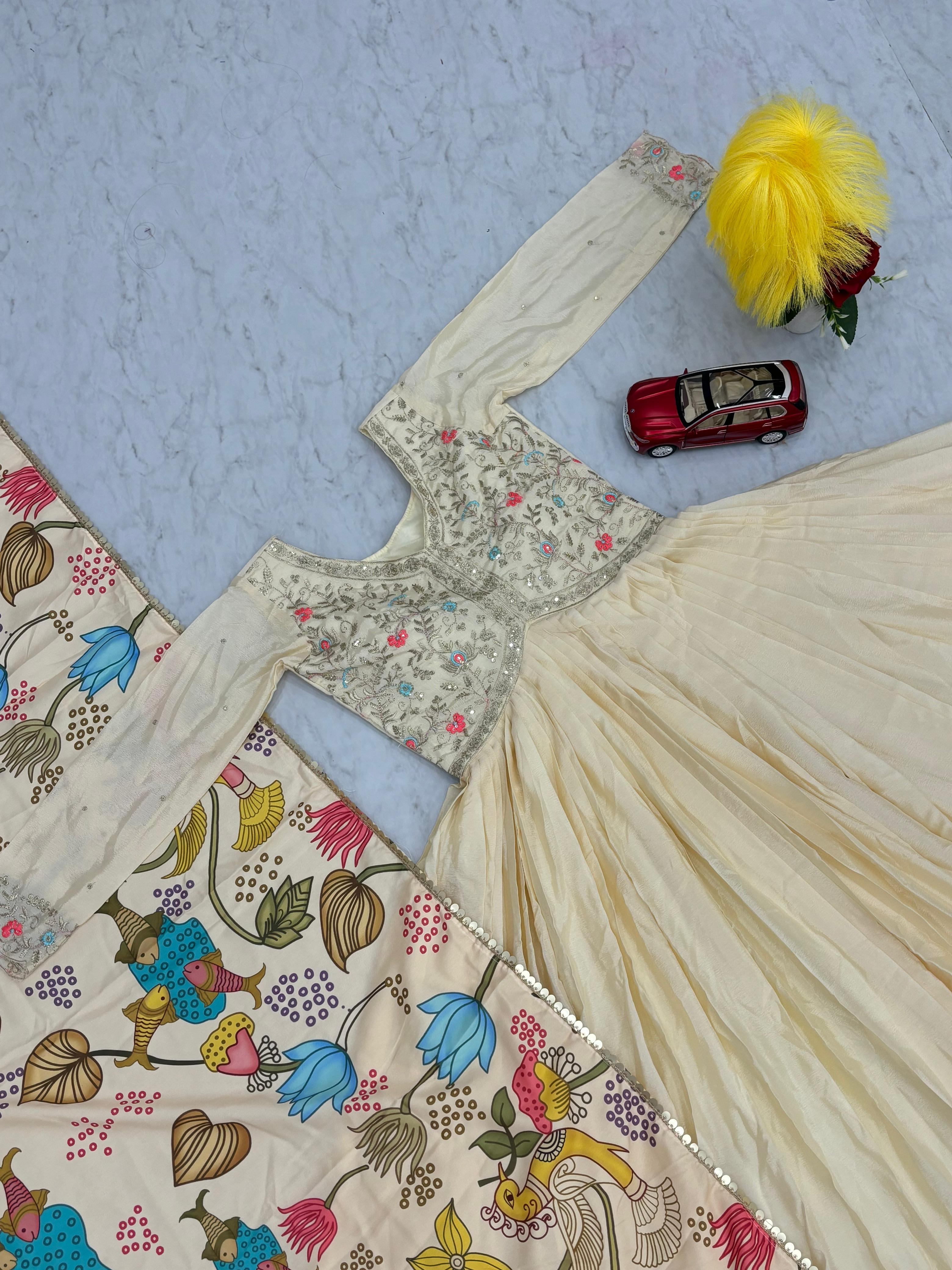 Gorgeous Beige Color Chinon Embroidery Work Anarkali Suit