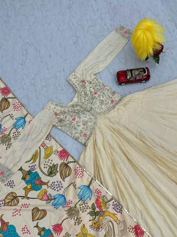 Gorgeous Beige Color Chinon Embroidery Work Anarkali Suit
