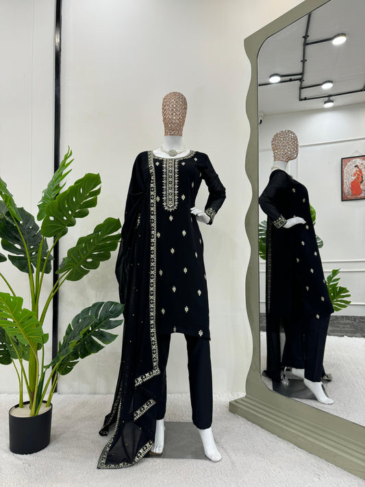 Party Wear Black Color Faux Georgette Thread And Sequence Work Designer Salwar Suit