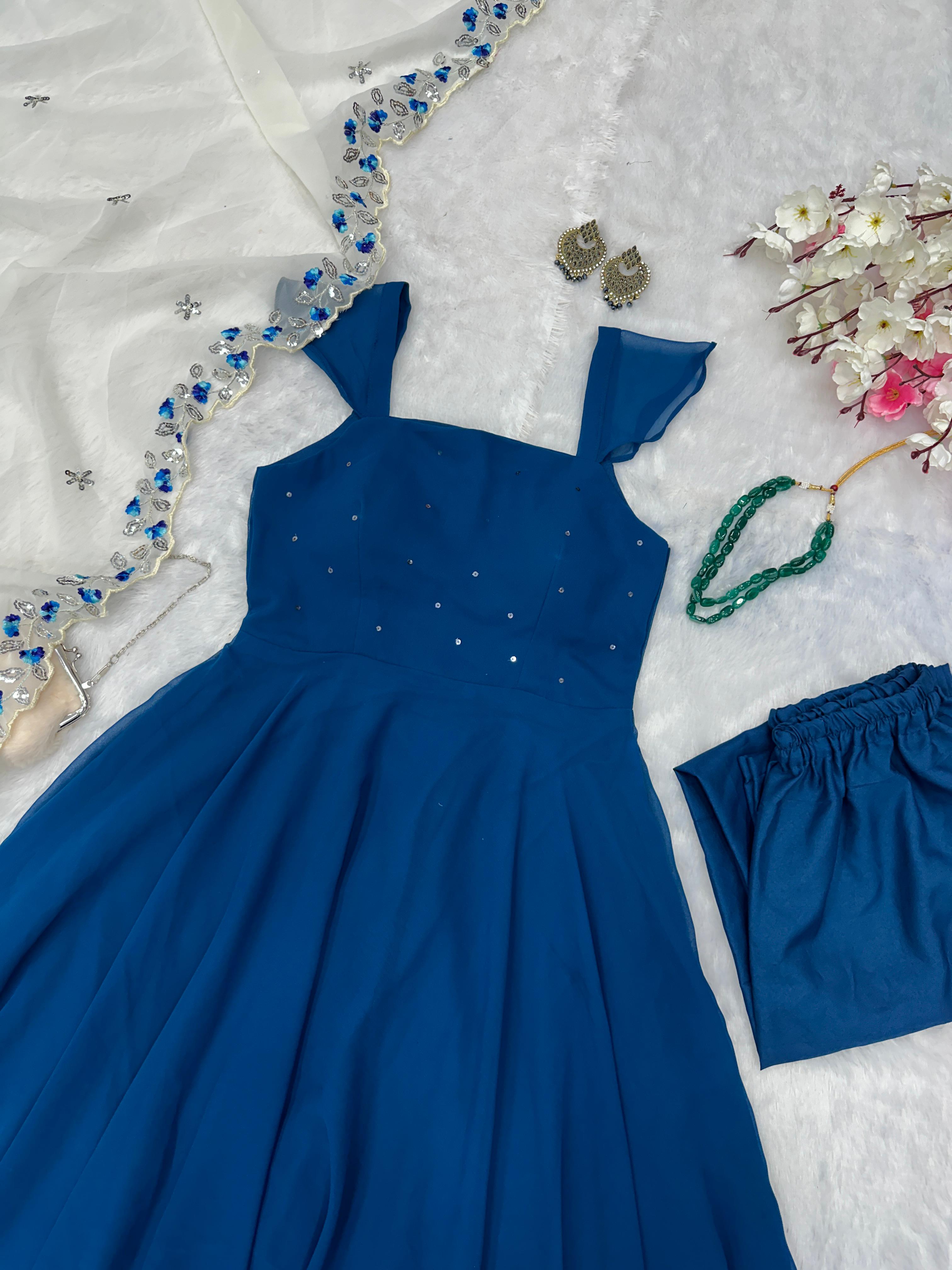 Festive Wear Navy Blue Color Georgette With Sequence Work Anarkali Suit