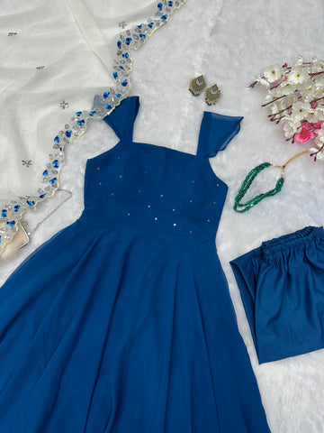 Festive Wear Navy Blue Color Georgette With Sequence Work Anarkali Suit