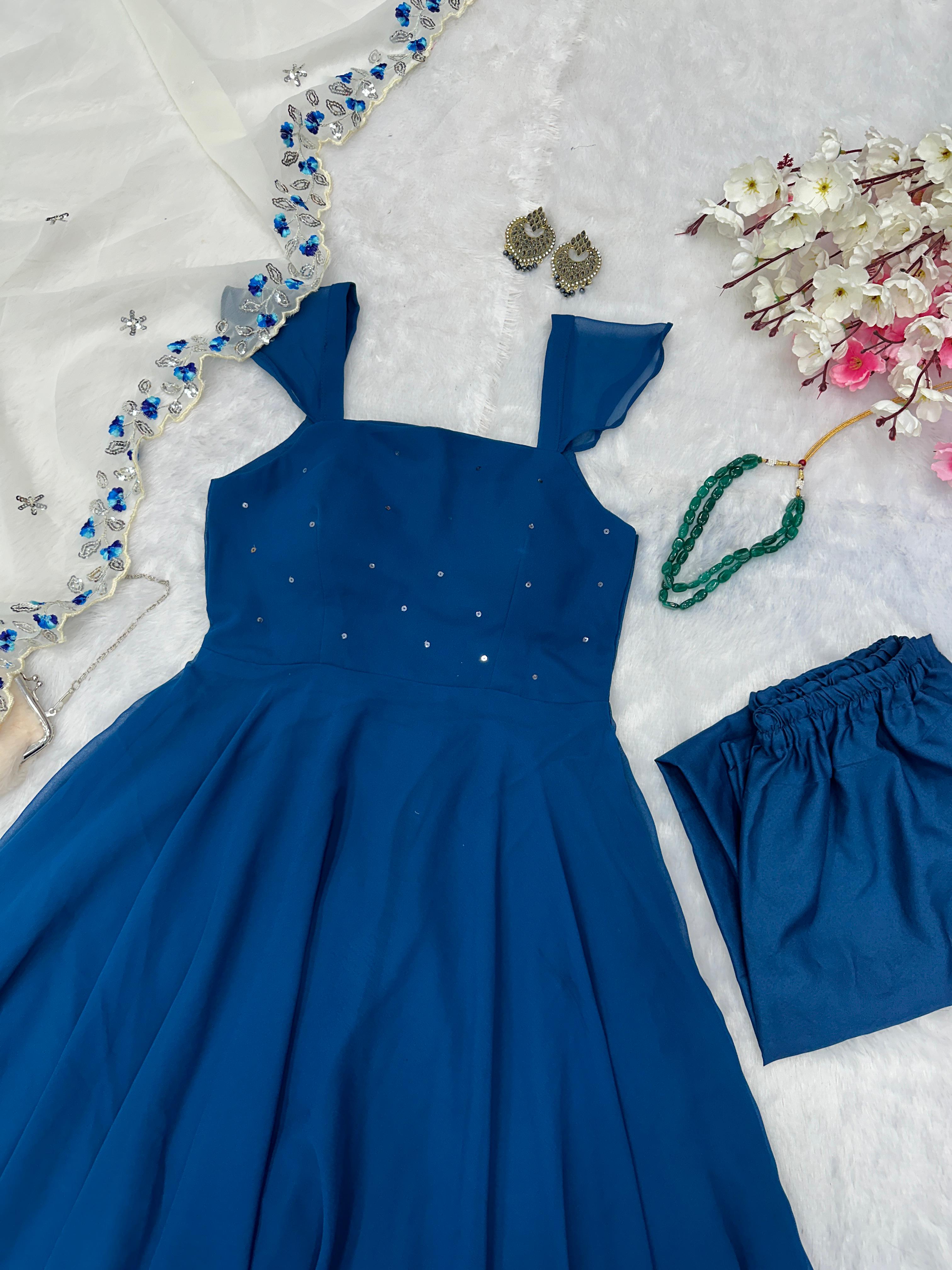 Festive Wear Navy Blue Color Georgette With Sequence Work Anarkali Suit