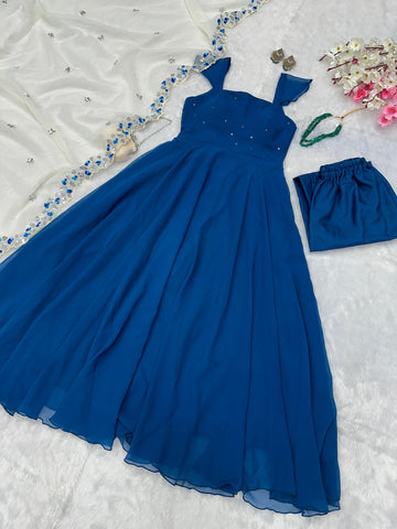 Festive Wear Navy Blue Color Georgette With Sequence Work Anarkali Suit