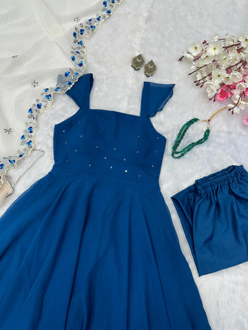 Festive Wear Navy Blue Color Georgette With Sequence Work Anarkali Suit