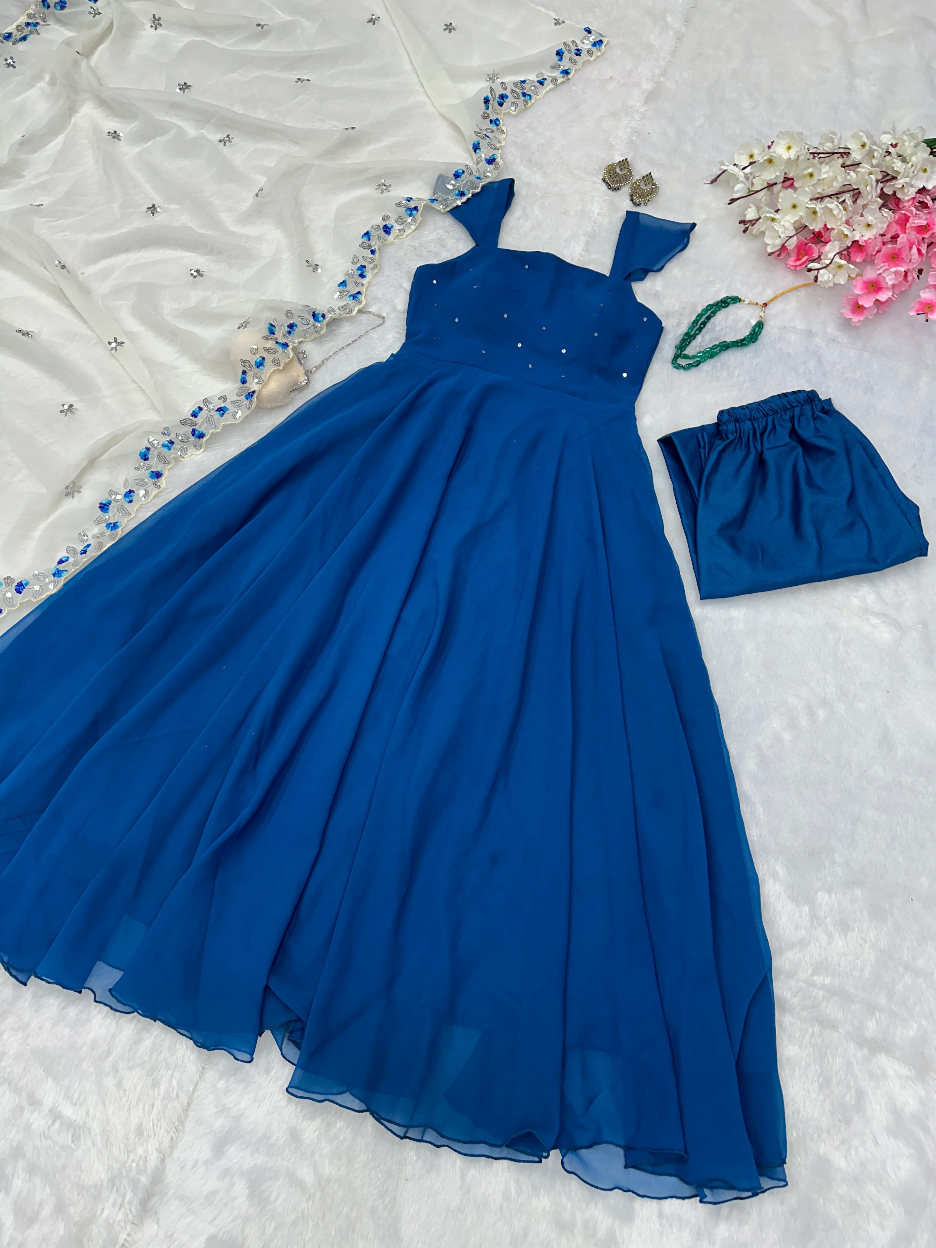 Festive Wear Navy Blue Color Georgette With Sequence Work Anarkali Suit