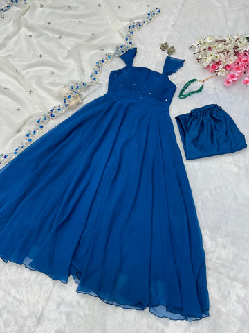 Festive Wear Navy Blue Color Georgette With Sequence Work Anarkali Suit