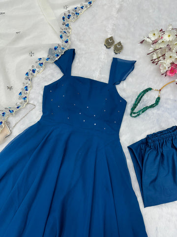 Festive Wear Navy Blue Color Georgette With Sequence Work Anarkali Suit