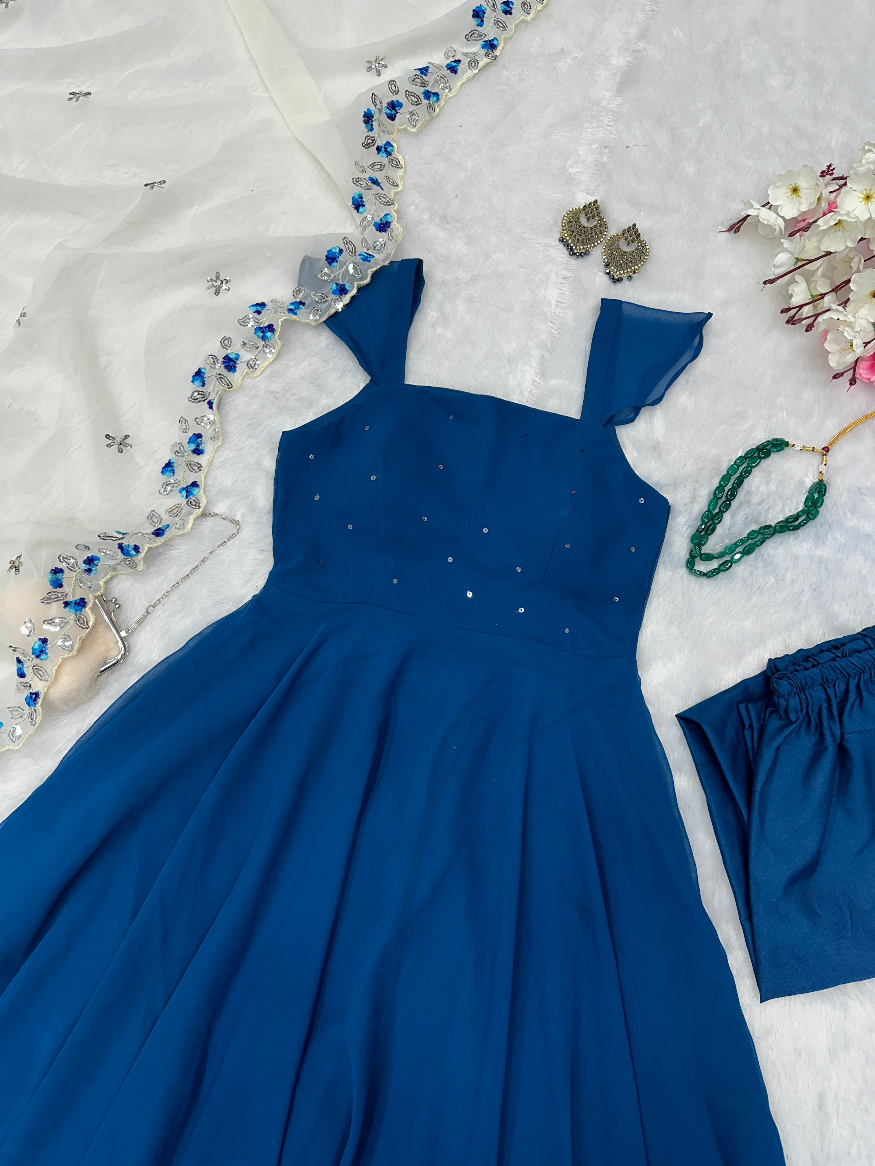 Festive Wear Navy Blue Color Georgette With Sequence Work Anarkali Suit