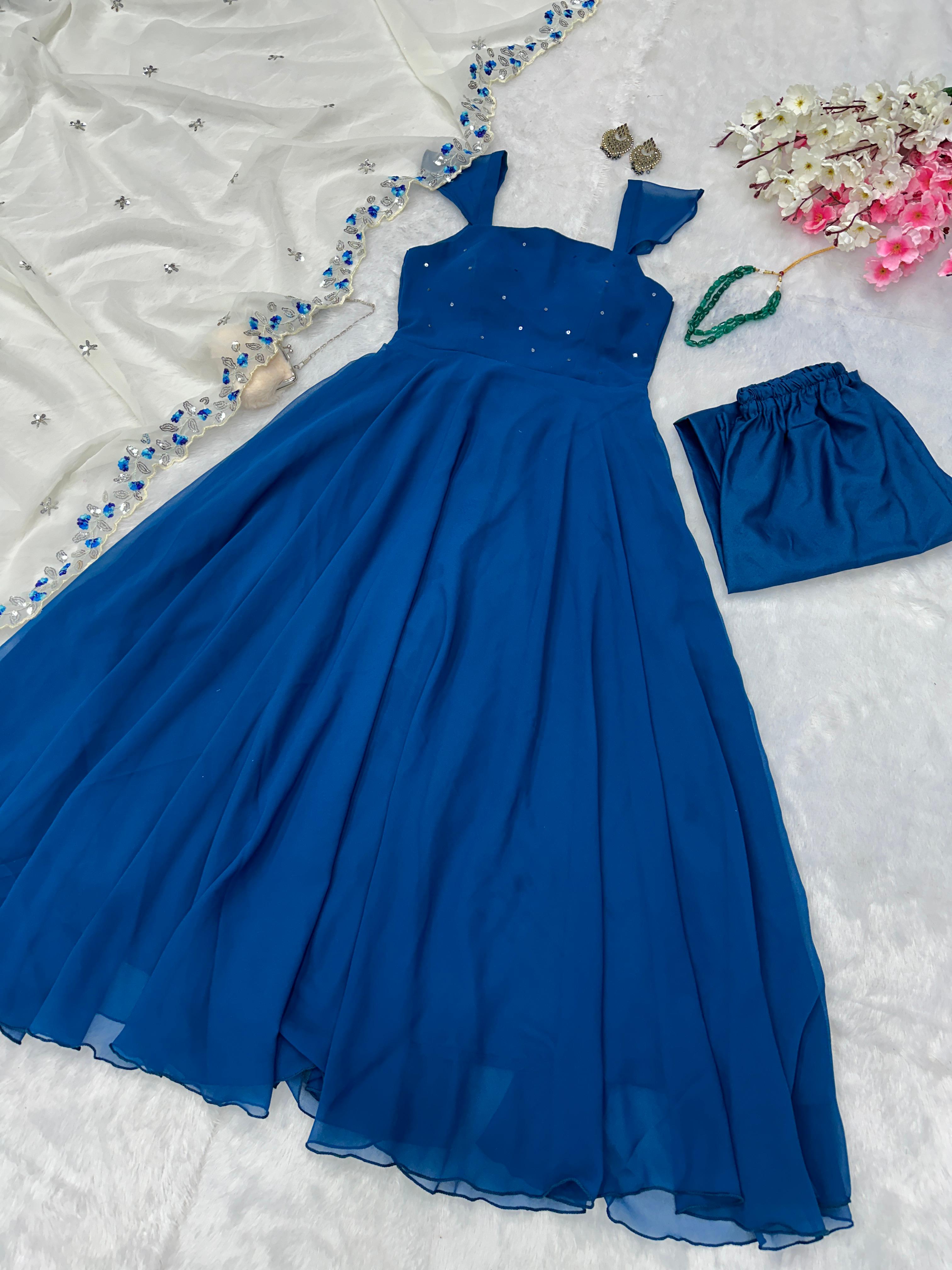 Festive Wear Navy Blue Color Georgette With Sequence Work Anarkali Suit
