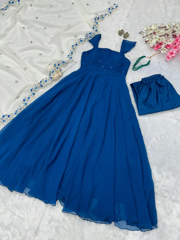 Festive Wear Navy Blue Color Georgette With Sequence Work Anarkali Suit