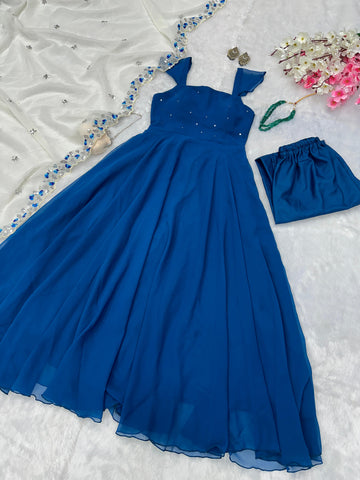 Festive Wear Navy Blue Color Georgette With Sequence Work Anarkali Suit
