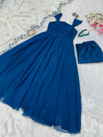 Festive Wear Navy Blue Color Georgette With Sequence Work Anarkali Suit