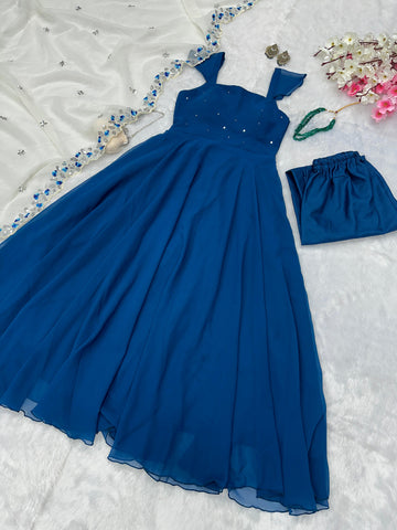 Festive Wear Navy Blue Color Georgette With Sequence Work Anarkali Suit