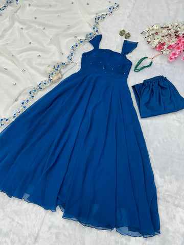 Festive Wear Navy Blue Color Georgette With Sequence Work Anarkali Suit