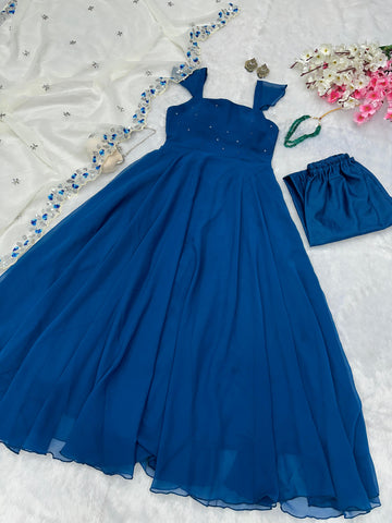 Festive Wear Navy Blue Color Georgette With Sequence Work Anarkali Suit