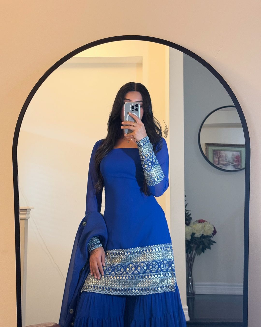 Stunning Blue Color Faux Georgette Thread With 9mm Sequence Work Beautiful Sharara Suit