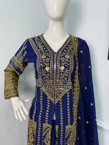Good Looking Navy Color Color Georgette With Embroidery Work Designer Palazoo Suit
