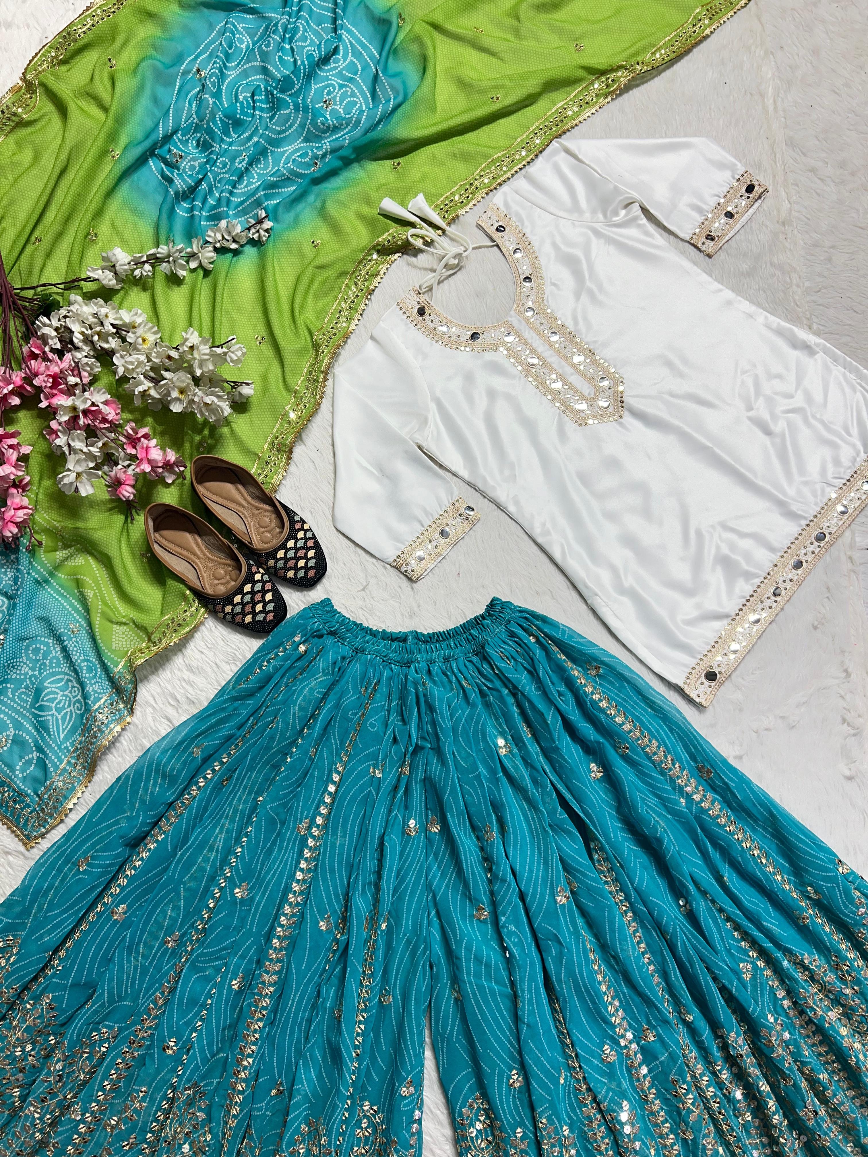 Wedding Wear White Color Heavy Malay Silk Fabric With Heavy Embroidery 5mm Sequence Work Sharara Suit