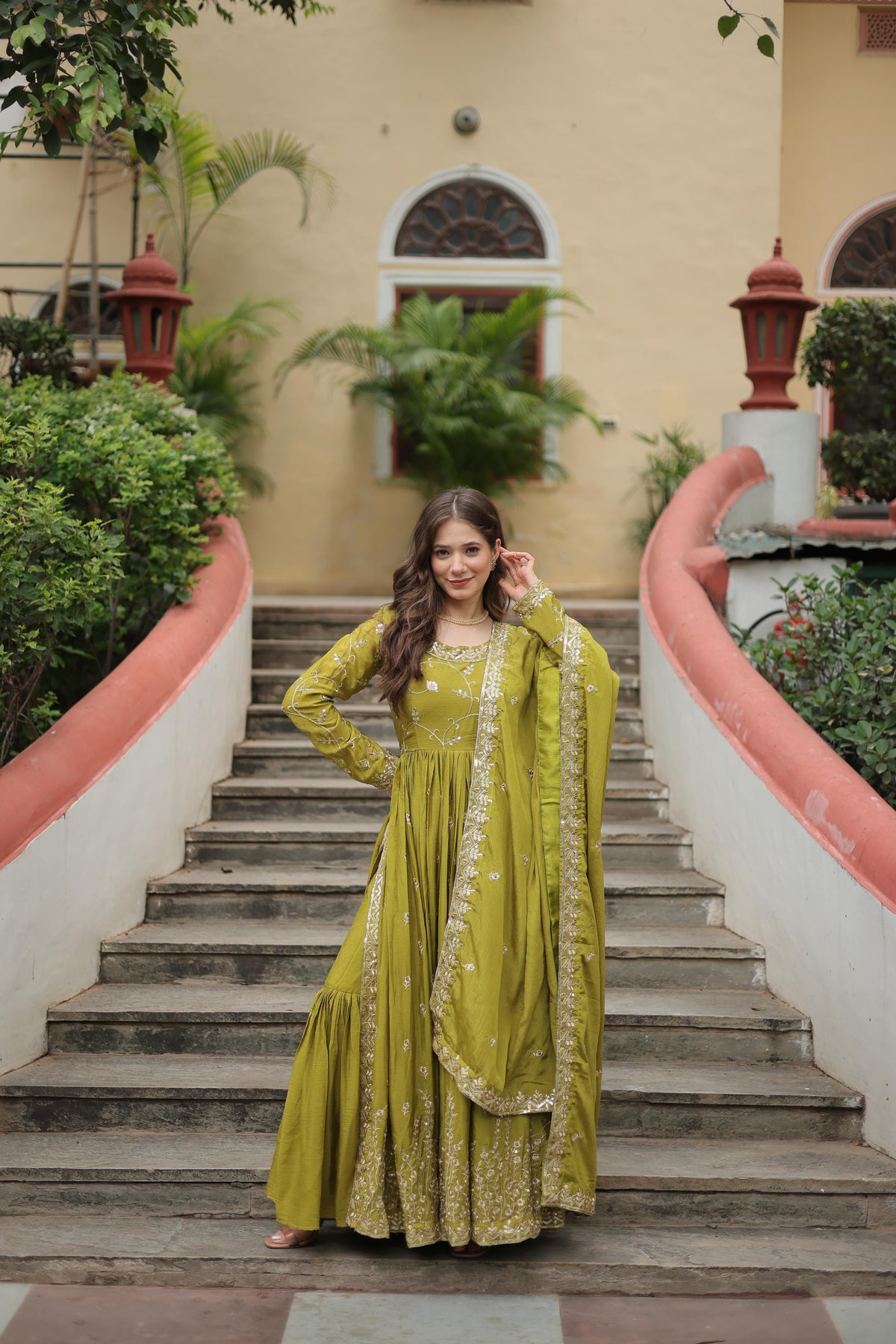 Wedding Wear Chinon With Rich Sequins Embroidered Work Parrot Green Color Kurti With Sharara