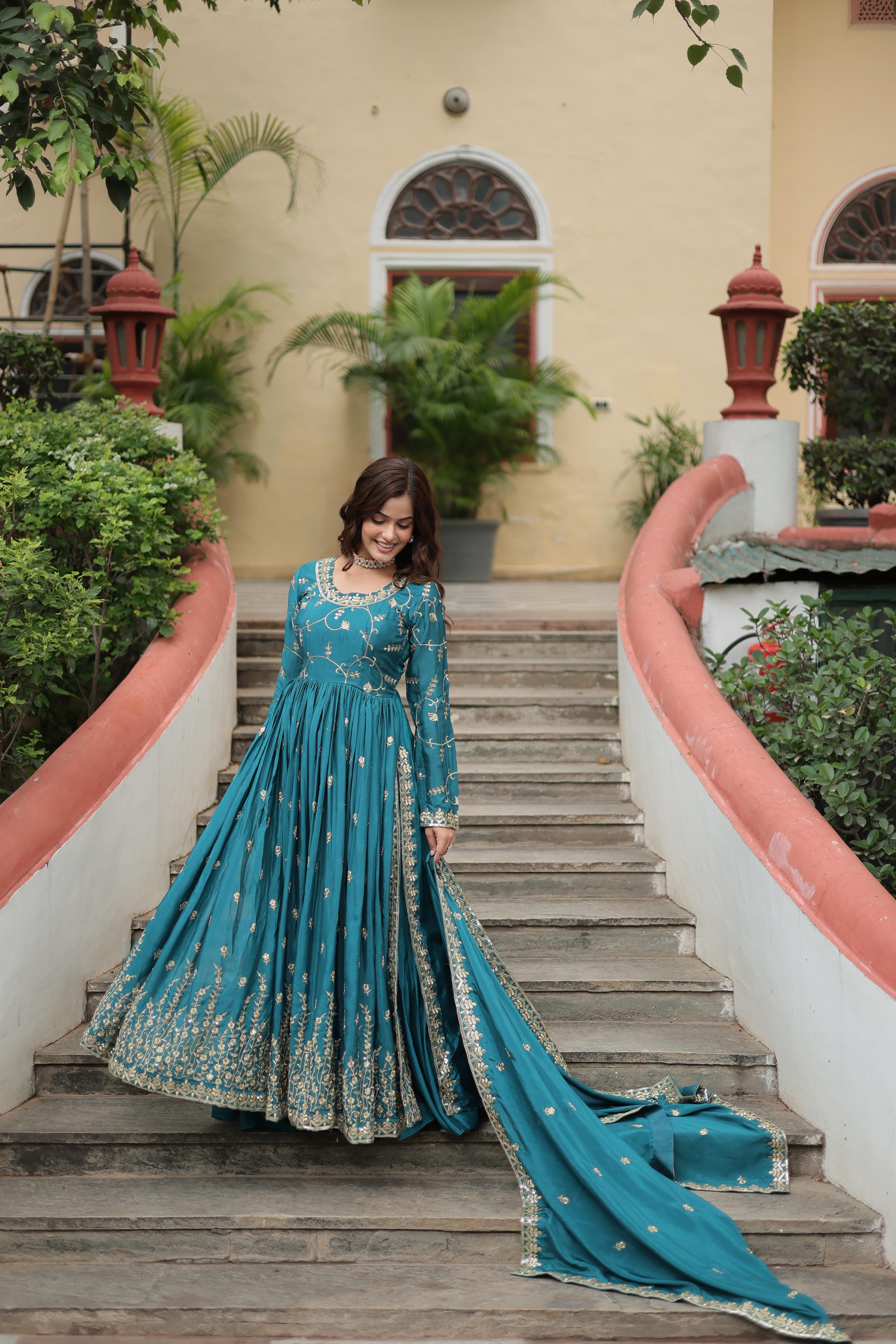 Wedding Wear Chinon With Rich Sequins Embroidered Work Rama Color Kurti With Sharara