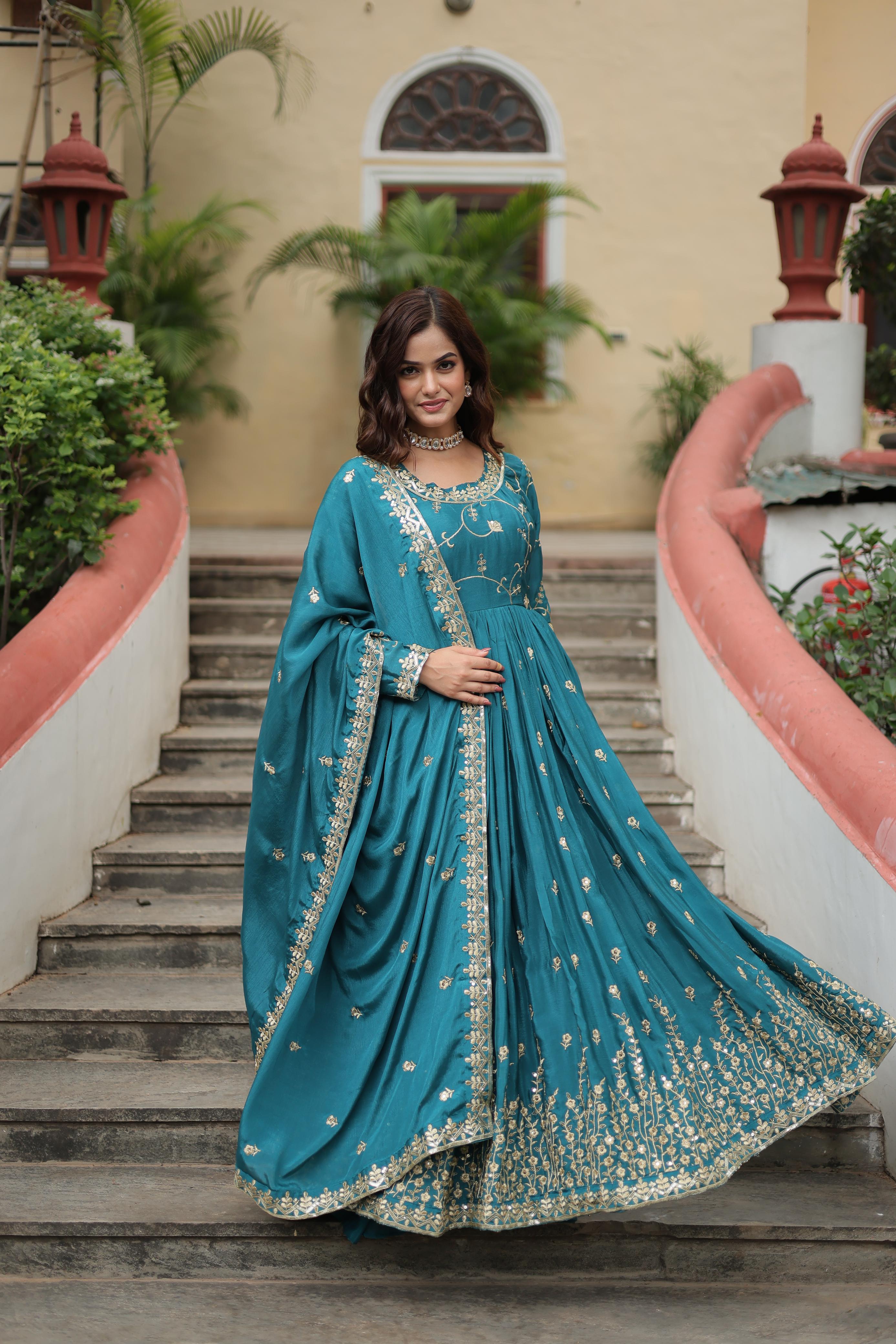 Wedding Wear Chinon With Rich Sequins Embroidered Work Rama Color Kurti With Sharara
