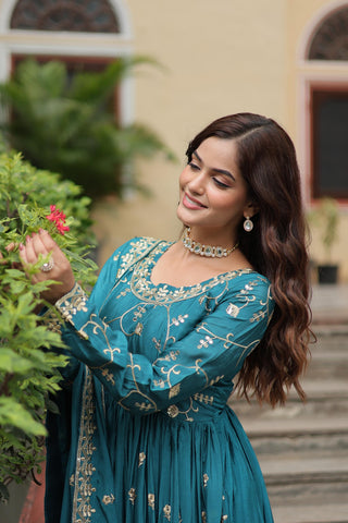Wedding Wear Chinon With Rich Sequins Embroidered Work Rama Color Kurti With Sharara