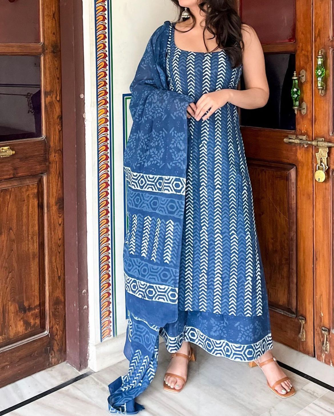 Fancy Wear Blue Color Pure Soft Cotton Printed Kurti With Palazzo