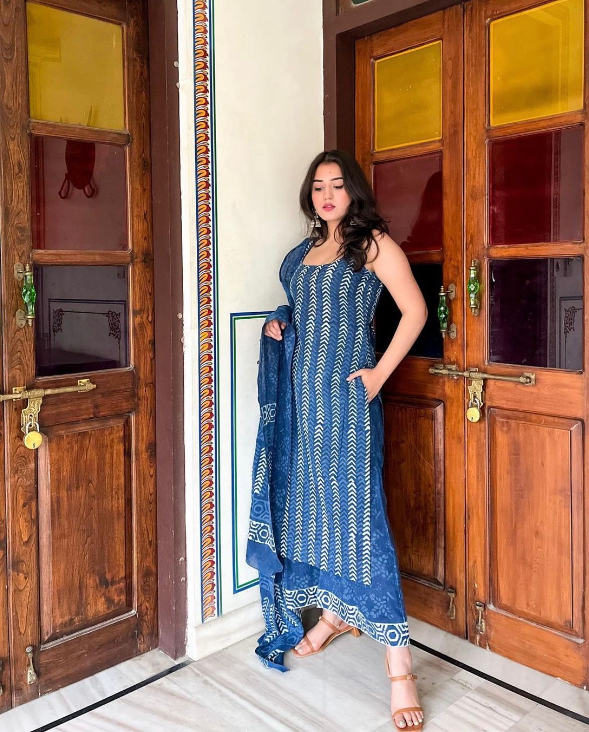Fancy Wear Blue Color Pure Soft Cotton Printed Kurti With Palazzo