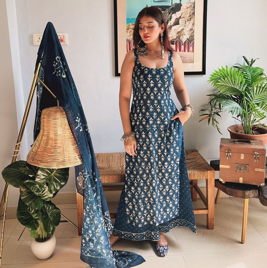 Good Looking Blue Color Pure Soft Cotton Printed Kurti With Palazzo