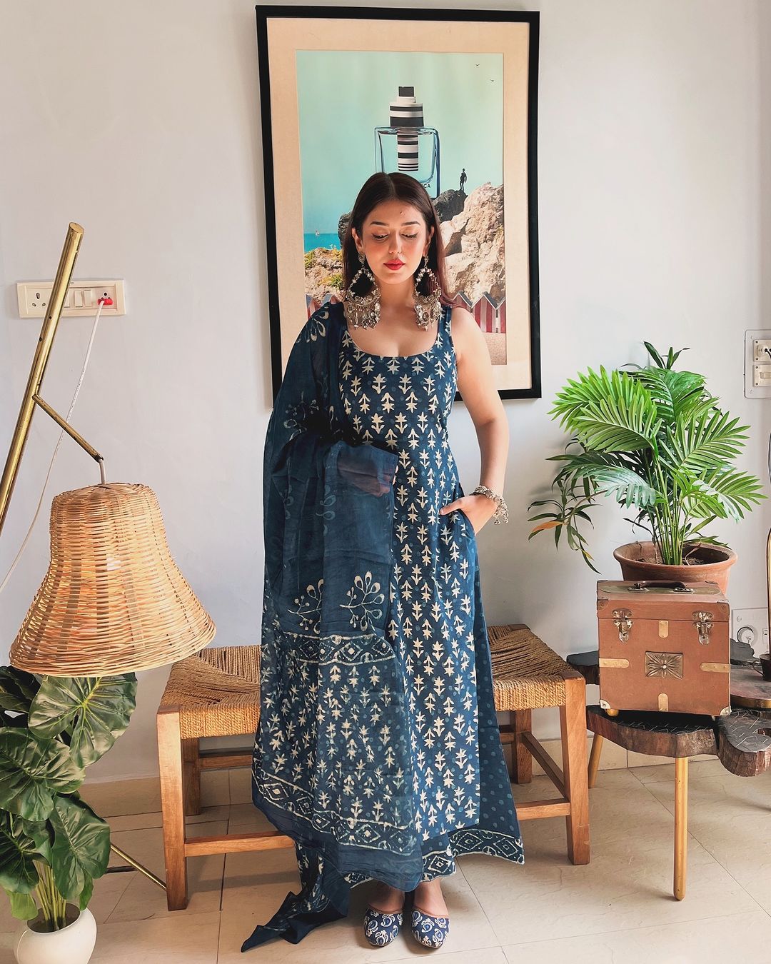 Good Looking Blue Color Pure Soft Cotton Printed Kurti With Palazzo