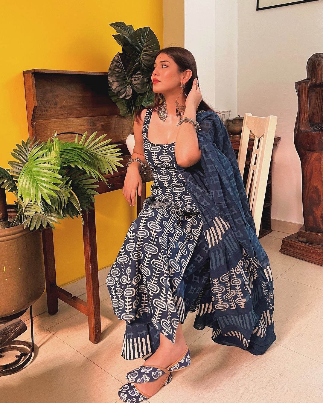 Good Looking Blue Color Pure Soft Cotton Printed Kurti With Palazzo