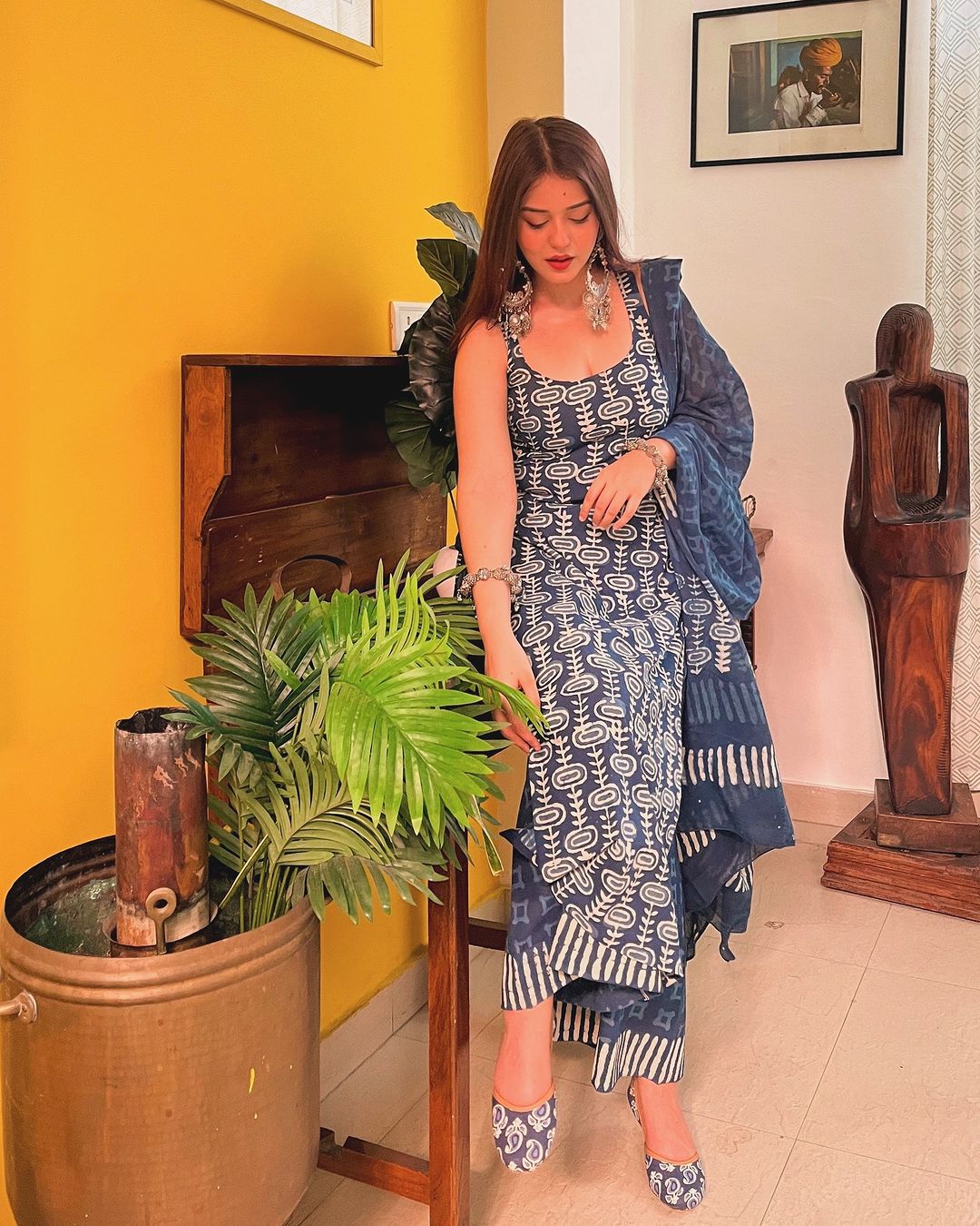 Good Looking Blue Color Pure Soft Cotton Printed Kurti With Palazzo