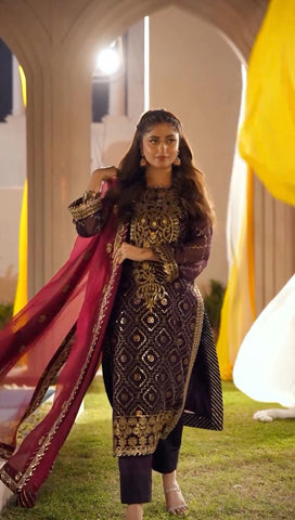 Gorgeous Purple Color Heavy Faux Georgette And Embroidery Sequence Work Designer Salwar Suit